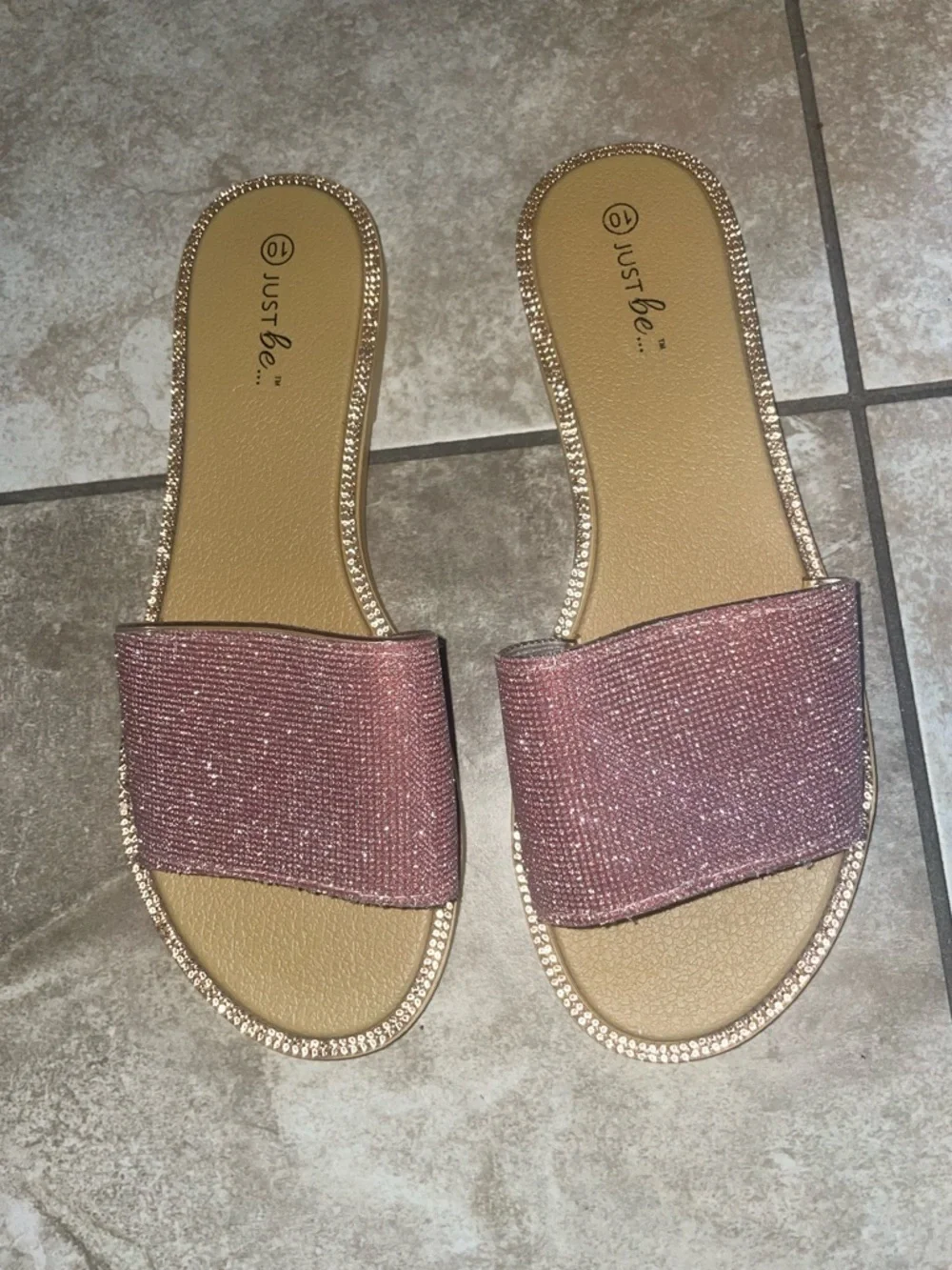 just be Pink Rose Glitter Slide Sandals - Picture 1 of 3